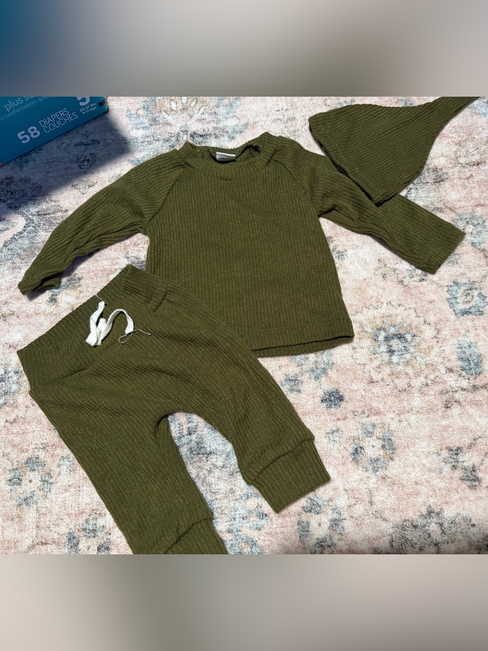 Olive Green Ribbed Cozy Sweat Set